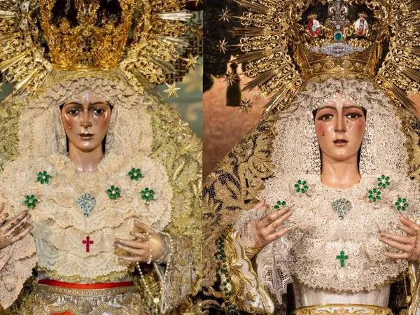 La Virgen de la Esperanza Macarena antes y despues| Foto: X / @lcv0025 La Hermandad pide disculpas tras una controvertida intervención que alteró el rostro de la venerada Virgen de la Macarena