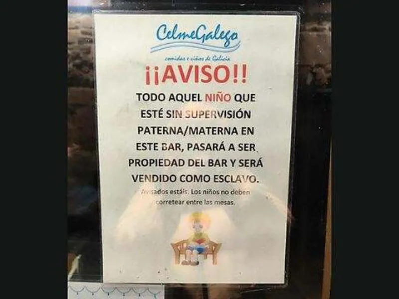 cartel-aviso-bar-galicia-supervision-niños-debate|Foto El Economista/@Soycamarero