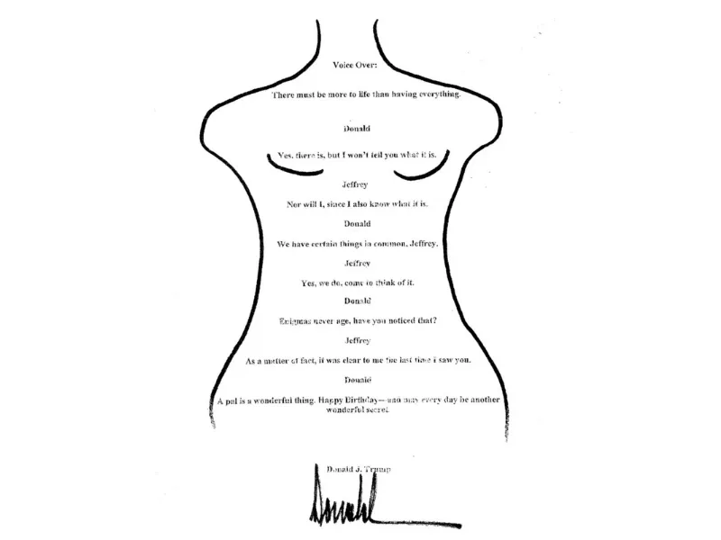 Nota de cumpleaños a Jeffrey Epstein con el nombre de Donald Trump compartida por los demócratas |Foto: CNN/X