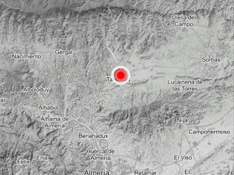mapa-epicentro-terremoto-almeria-tabernas-magnitud-4-3|Foto: ABC Un fuerte seísmo de 4,3 con epicentro en Tabernas despierta a Almería esta madrugada. El temblor, muy superficial, se sintió en Jaén, Granada y Murcia