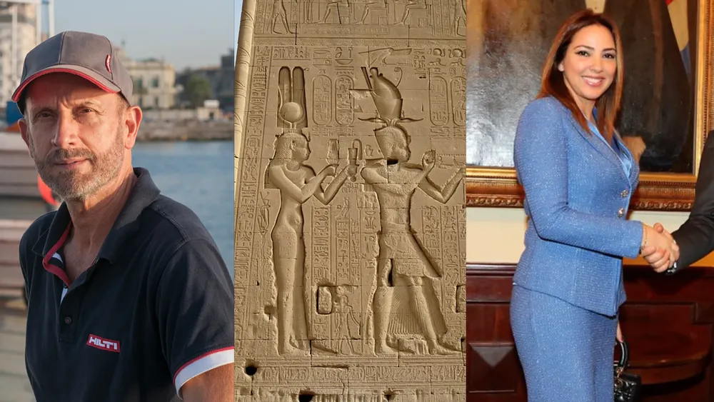 A la izquierda Franck Goddio, a la derecha Kathleen Martínez, investigadores de Cleopatra|Foto: Flickr / IEASM