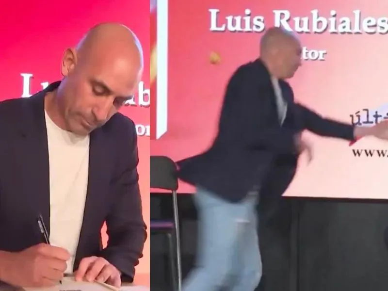 luis-rubiales-incidente-libro-huevos|Captura de vídeo  Luis Rubiales presentó su libro en Madrid en medio de un incidente familiar, críticas políticas y una ovación final

