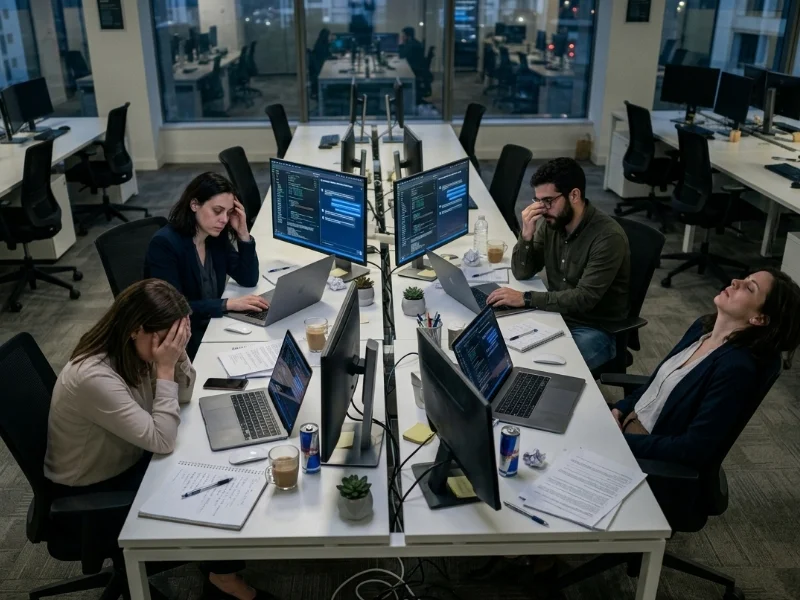 trabajadores-fatigados-frente-a-ordenador-con-interfaz-de-inteligencia-artificial