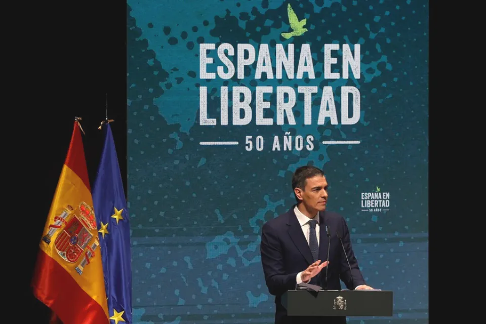 El presidente del Gobierno, Pedro Sánchez, durante su intervención. EFE/ Juanjo Martin
