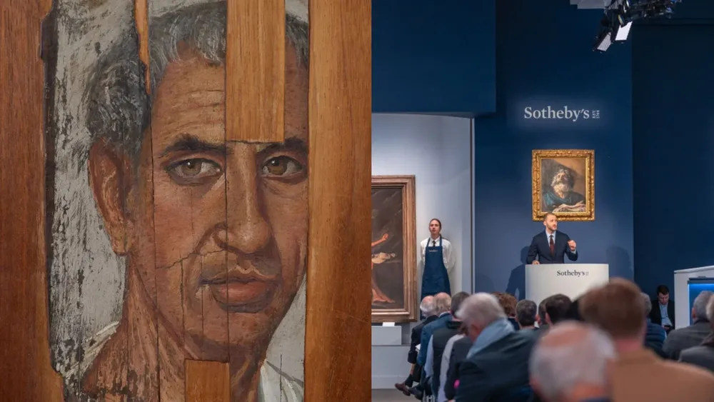 A la izquierda el retrato funerario de un hombre egipcio de finales del Siglo I d.C. | Foto: Sotheby's