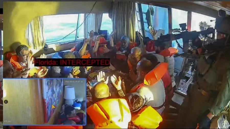 Barco Florida de la flotilla interceptado por la Armada israel|Foto: EFE/Captura de la señal de la Global Flotilla Sumud